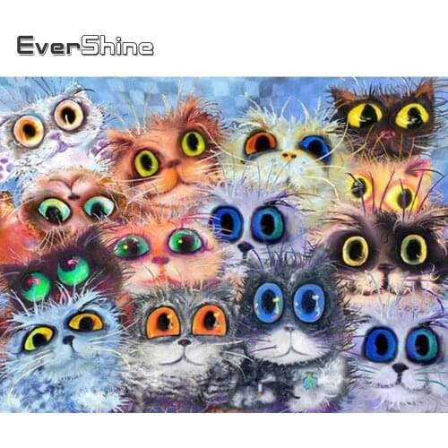 Evershine Diamond Embroidery Cat Animal Picture Of Rhinestone Diamond Painting Kit 5D Full Square Round Drill New Years Gift
