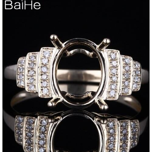 BAIHE Solid 10K Yellow Gold No Main Stone About 6.5x8.5-7.5x9.5mm Side Stones:100% Genuine Natural Diamonds Semi Mount Gift Ring