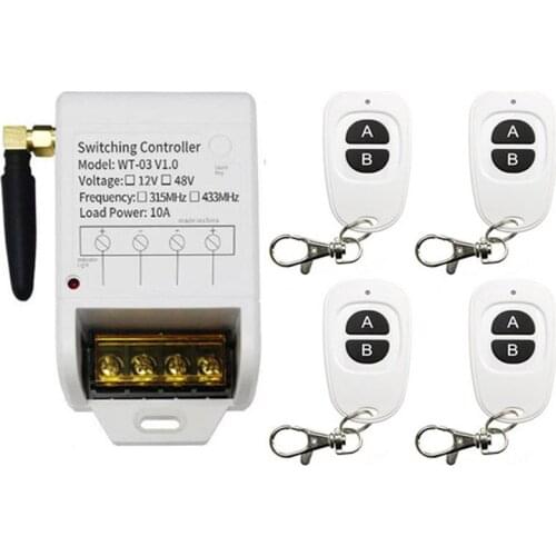 DC12V-48V 1 CH 1CH RF Wireless Switch Relay Receiver Remote Controllers & White AB keys Waterproof Transmitter Can Time delay