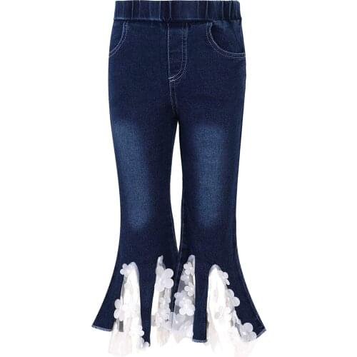 Teens Girls Lace Flare Jeans Spring Autumn Baby Denim Pants Kids Bell-bottoms Trousers Children New Fashion High Waist 4 To 14 Y