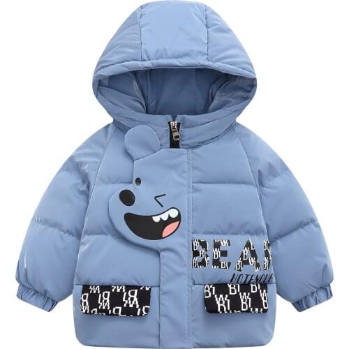 Kids Hooded Long Sleeve Cartoon Dogs No-Wash Glossy Solid Color Warm Winter Parkas Coats Windbreak Letters Thick Winter Jackets