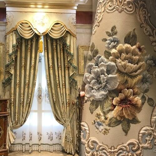 European Modern Curtains for Living Dining Room Bedroom Chenille Embroidery Curtain Screens Blackout Curtains Finished