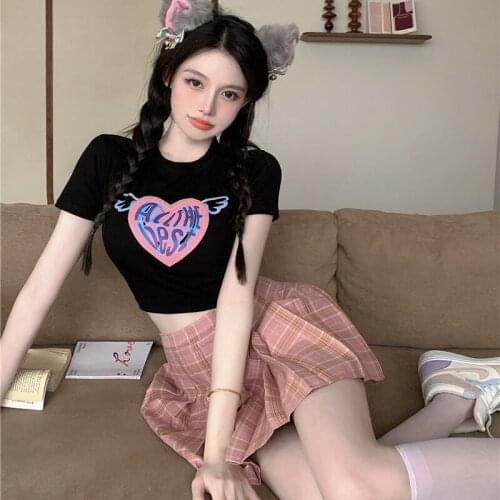 T-shirt Womens Tight-fitting Black Short Blouse, New Print Thin, Compassionate Summer Hot Girl Short-sleeved Womens Clothing