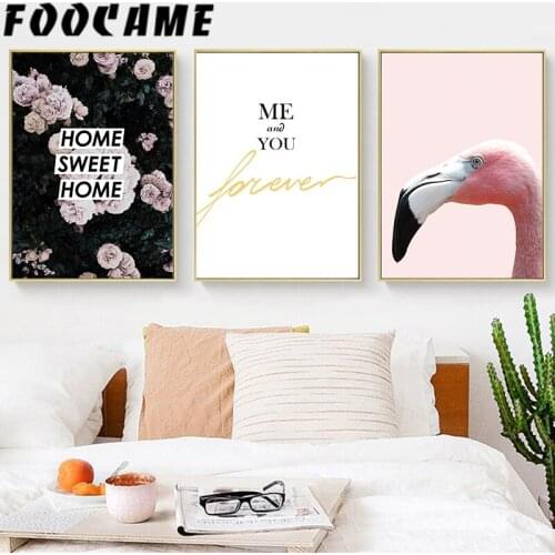 Flamingo Flower Wall Art Print Scandinavian Canvas Painting Pink Poster Sweet Home Decoration Pictures Modern Living Room