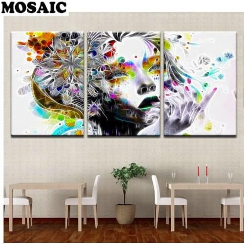 3 pcs set Diamond Painting Full Square/ Round Drill Psychedelic Girl With Flower Diamond Mosaic Rhinestone Embroidery diamond
