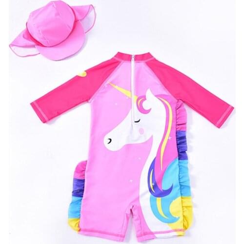 1-7Y Girls Unicorn Swimsuits Cute Kids Swimwear Long Sleeve Rainbow Infant Swimwear Korean Fashion Girl Swimming Outfit