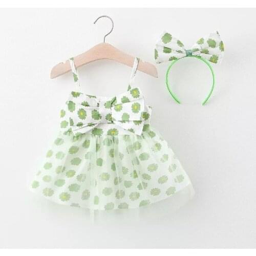Summer Baby Girl Dress With Hairbands 2pcs Clothes set Cotton Print Infant Toddler Clothing Bohemia Style Princess Dress