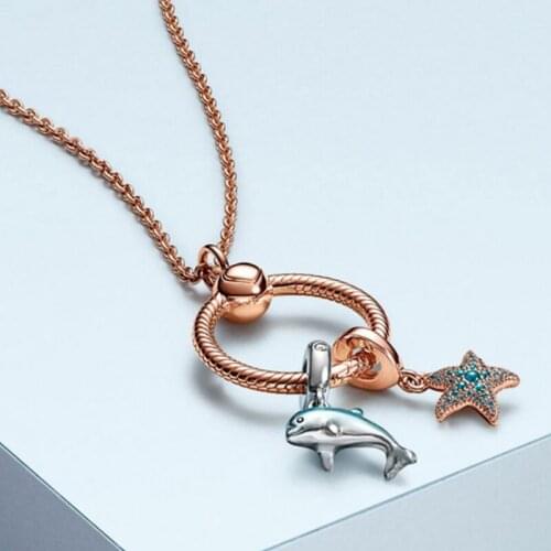 Summer 2020 New S925 1:1 Moments Small O Pendant Rose Sparkling Starfish Shimmering Dolphin Dangle Charm Diy Woman Jewelry Gift