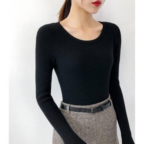 Fashion clothes Women O-neck Full Sleeve Autumn Winter Ladies Knitted Sweater Jumper Pullovers Top Khaki Brown black tops