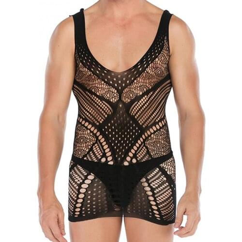 Men Sexy Tempting Body stocking Lace Bodysuit Erotic Underwear Nightwear with Thigh-Highs Pantyhose Stretchable Socks Stockings