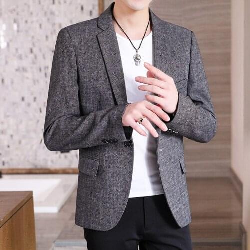 2021 Mens Plaid blazer Youth Slim-Fit Single Button Casual All-Match blazers