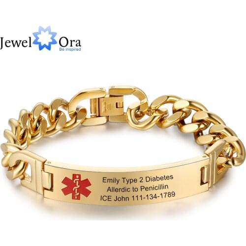 Personalized Free Engraving Emergency Medical Bracelets for Men 3 Colors Stainless Steel Link Chain Alert ID Bracelets & Bangles