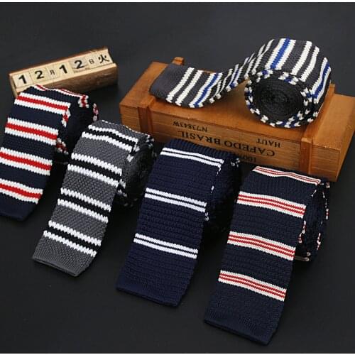 Mens Colourful Retro Striped Tie Knit Knitted Ties Embroidered Necktie Narrow Slim Skinny Woven Cravate Wedding Party Neckties
