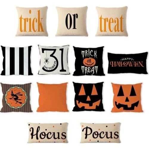 Halloween Pumpkin Witch Trick or Treat Pillowcase Decoration Linen Pillow Hug Pillowcase Halloween Home Decoration