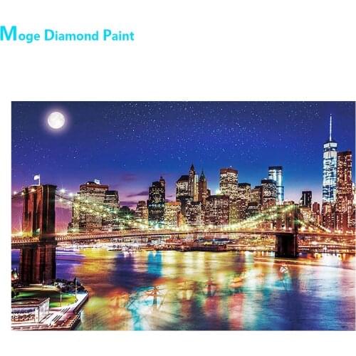 Night City Bridge Diamond Painting Round Full Drill Nouveaute DIY Mosaic Embroidery Cross Stitch Light Building Scenic Pattern