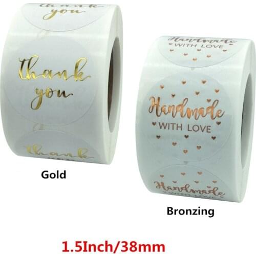 New 1.5inch/38mm Gold Bronzing White Thank You Stickers Seal Labels for Handmade Scrapbook Baking Business Stationery Sticker