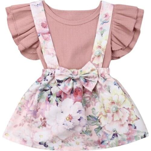 NEW 2020 Toddler Kids Baby Girl Tops Romper Suspender Skirt Dress 2Pcs Outfits Clothes Set