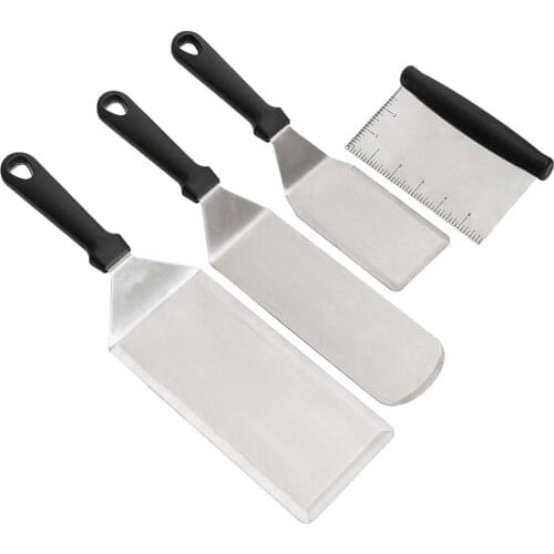 New Metal Spatula Griddle Set Griddle Scraper Flat Spatula Pancake Flipper Hamburger Turner Metal Utensil For BBQ