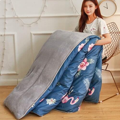 Single/double patchwork Thick warm Cotton Quilt cover home Luxury Printed Winter Lamb cashmere Blanket quilted Bedding Comforter
