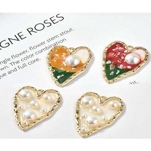Peach heart love pearl shellfish color impact alloy pendant diy handmade earring accessories