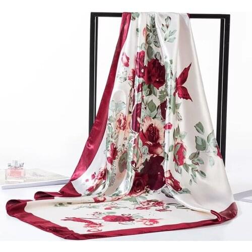 Fashion Scarves For Women Shawl Print Silk Satin Scarf Female 90cmx90cm Luxury Brand Square Hijab Shawls Head Scarfs for Ladies