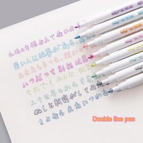 8Pcs/Set Pens Double Liner Outline Pen Writing Drawing Pens Stationery Highlighters Office School Supplies Pens Highlighters