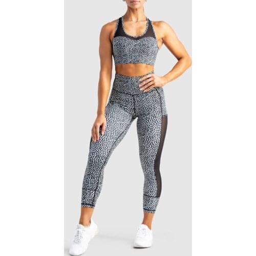 Mesh Gym Leggings Set with Pocket Workout Clothes for Women Sportswear Yoga Active Wear Hollow Womens Fitness Suit Sport Outfit