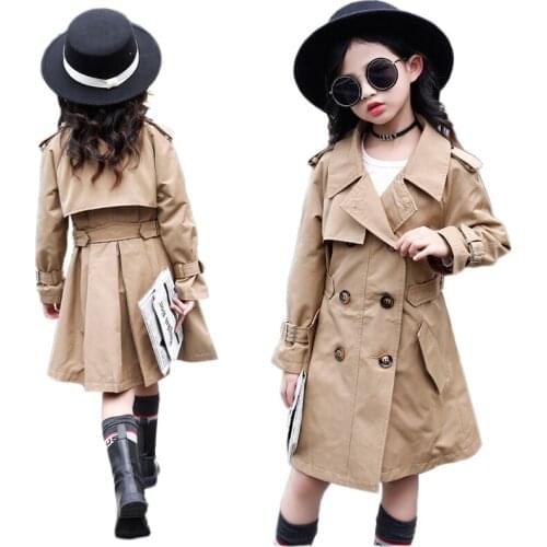 Girl trench jacket coat solid long waist causal trench coat for 3-12years girls children kids simple outerwear clothing
