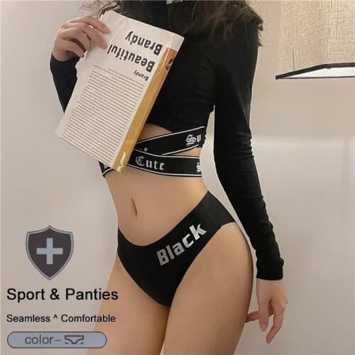 QIWN Womens Silk Sport Letter Panties Soft Cotton Seamless Underwear Female Low Rise T-Back Briefs Plus Size Lady Lingerie