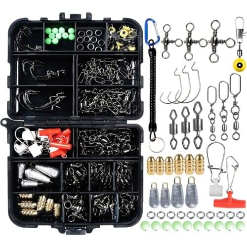 140Pcs Fishing Accessories Kit, Including Fishing Gear, Jig Hooks, Bass Casting Sinker Weights, Fishing Swivels Snaps