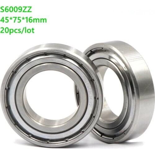 20pcs/lot S6009ZZ 45x75x16mm ABEC-5 Stainless steel bearing Deep Groove Ball bearing Double metal shielded cover S6009 ZZ 6009ZZ