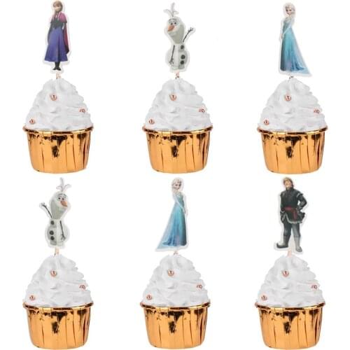 24pcs Frozen 2 Anna Elsa Cupcake Toppers for Birthday Party Cartoon Disney Princess Cake Decoration Supplies birthday gifts toys