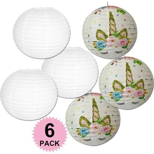 3pcs Unicorn Paper Lantern and 3pcs White DecorativePaper Lampion for Birthday Party