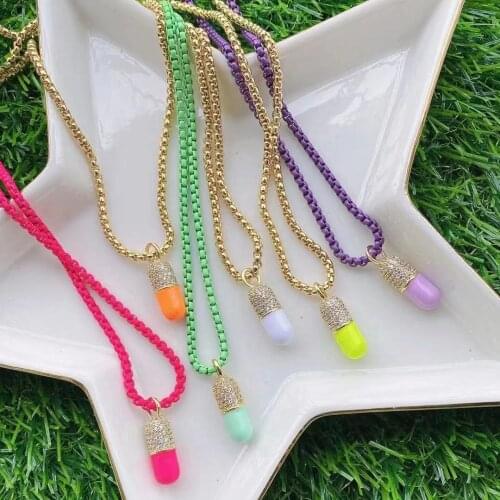 5Pcs Punk Pill Enamel Cz Micro Pave Pendants Necklaces Colorful Enamlled Chain Necklace For Women Statement Jewelry
