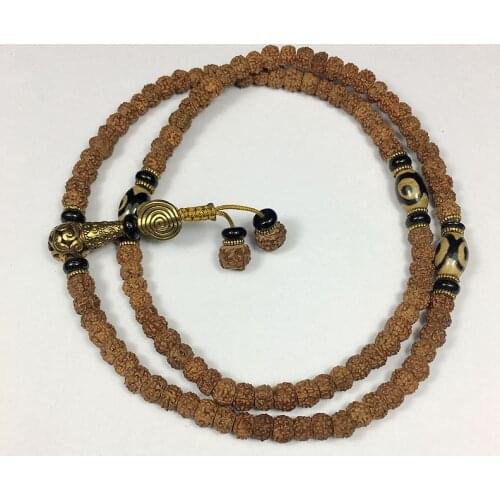 7mm Tibetan Buddhism 108 Rudraksha seeds Dzi Prayer Bead Mala Necklace