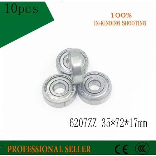 6207ZZ 10pcs 35mm x 72mm x 17mm Metal Sealed Deep Groove Ball Bearing
