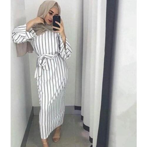 Abaya Eid Mubarak Muslim Dress For Women Gown Striped Dress Caftan Islamic Clothing Abaya Dubai Turkish Arabic Womens Clothing