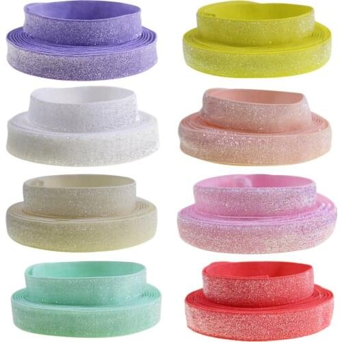 Glitter metallic Elastic Fold Over Elastic Shiny Rainbow FOE for DIY Apparel Wedding Party gift Sewing Accessories 10Yard 5/8