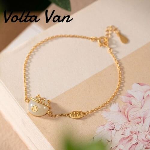 Volta Van 925 Sterling Silver Charm Bracelets 2021 New Fine Jewelry Natural Jade Elegant Vintage Lucky Cat Concise Bracelet