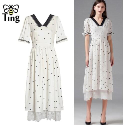 Tingfly Vintage Elegant Print Ruched Peter Pan Collar Midi Long Dress 90S High Waist A Line Casual Summer Dress Plus Size Zaful