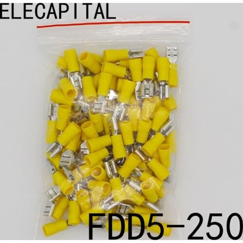 FDD5.5-250 FDD5-250 Female Insulated Electrical Crimp Terminal for 4-6mm2 wire Connectors Cable Wire Connector 100PCS/Pack FDD