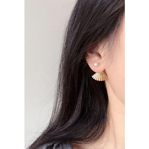 14K Gold Natural Freshwater Pearl Fan Fashion Elegant Retro Wedding Stud Luxury Charm Earrings Jewelry for Women Gift