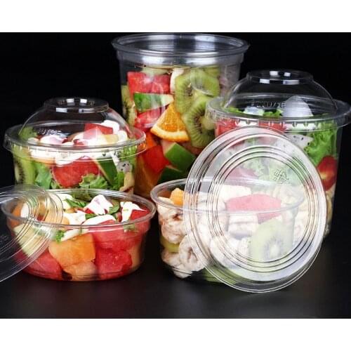 100pcs Disposable Salad Bowl Takeaway Boxes Household Dinner Tool Transparent Popcorn Bucket Plastic Fruit Cooked Food Cup