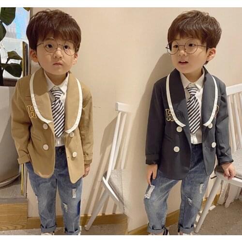 Korea Boys Girls Blazer Jacket Outwear Gentleman School Kids Formal Wedding Coat Children Fashion Performance Party Wear Dress