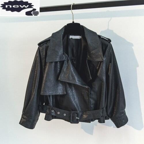 Casual Long Sleeve Short Pu Leather Jacket Women Spring Autumn New Loose Fit Motorcycle Biker Coat Fashion Street Outerwear