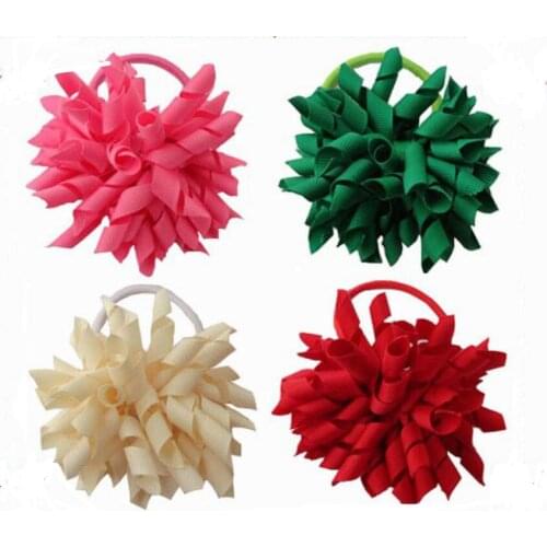 Lady Elastic Hair Band Korker Ponytail Holders Streamer Corker 4" Bow Clip Curly Ribbon Flower Girl Bobbles Headwear PD006