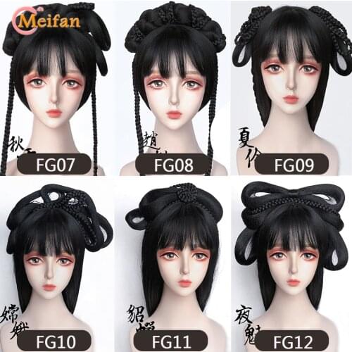 MEIFAN High Temperature Fiber Synthetic Wig Hanfu Hair Bun Retro Style Chignon with Hairband for Women