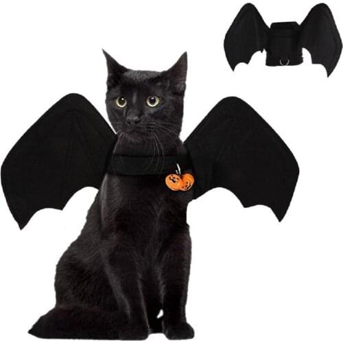 Cute Black Bat Wings and Bell Harness for Pet cat Halloween Clothes Costume Pet Supplies for Cats Small Dogs cat accessories