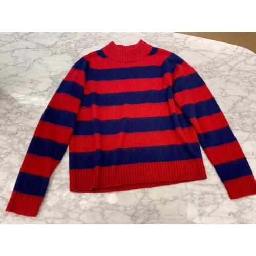 Fashion 2021 new ladies long sleeve sexy casual color block striped sweater 1201