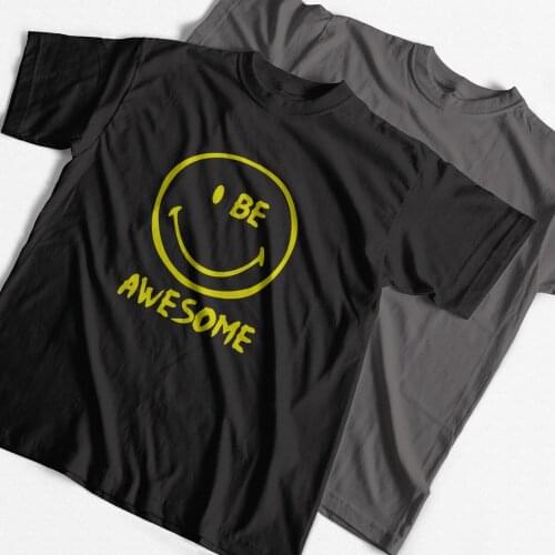 COOLMIND 100% cotton short sleeve smile awesome print men T shirt casual loose summer men tshirt o-neck cool t-shirt tee shirts